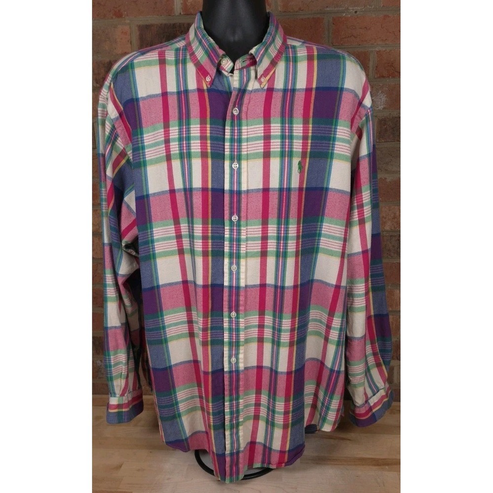 Polo Ralph Lauren Performance Shirt XL Long Sleeve Classic Fit Pink Blue Plaid